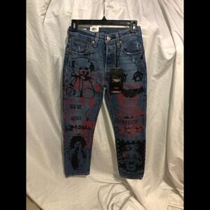 Levi's 501 Original Cropped Hi Rise 24”/26” Super Rare Painted Jeans Animated!